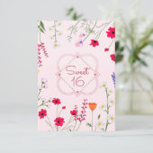Invitation Sweet 16 Fleur sauvage rose fête d'anniversaire (Debout devant)
