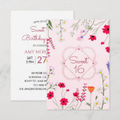 Invitation Sweet 16 Fleur sauvage rose fête d'anniversaire (Devant / Derrière)