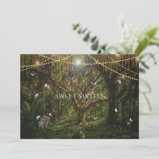 Invitation Sweet 16 Fleurs de Forêt Enchantées Papillons Invi (Debout devant)