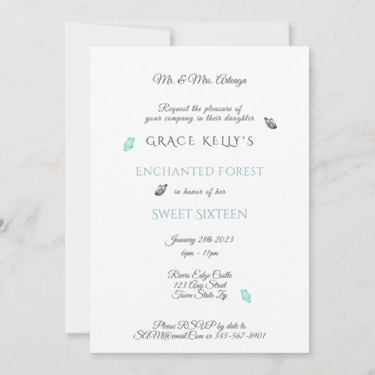 Invitation Sweet 16 Fleurs de Forêt Enchantées Papillons Invi (Dos)