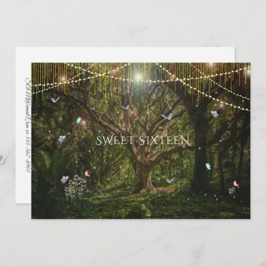 Invitation Sweet 16 Fleurs de Forêt Enchantées Papillons Invi (Devant / Derrière)