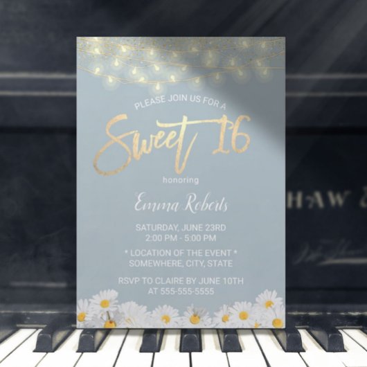 Invitation Sweet 16 Fleurs de marguerite bleu moderne Dusty
