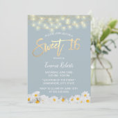 Invitation Sweet 16 Fleurs de marguerite bleu moderne Dusty (Debout devant)