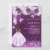 Invitation Sweet 16 fleurs de robe de ballerine violette (Devant)