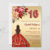 Invitation Sweet 16 fleurs de robe rouge or rose (Devant)