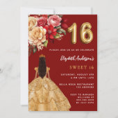 Invitation Sweet 16 fleurs de robe rouge or rose (Devant)