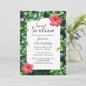 Invitation Sweet 16 Fleurs d'Hibiscus Rouge Tropical (Debout devant)