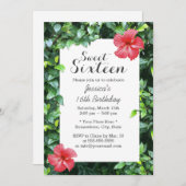 Invitation Sweet 16 Fleurs d'Hibiscus Rouge Tropical (Devant / Derrière)