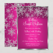 Invitation Sweet 16 Flocon de Neige Argent Rose Ch (Devant / Derrière)