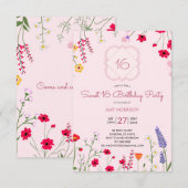 Invitation Sweet 16 Floral fête d'anniversaire (Devant / Derrière)