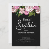 Invitation Sweet 16 Floral rose noir Anniversaire (Devant)