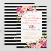 Invitation Sweet 16 Flore rayé Or rose (Devant / Derrière)