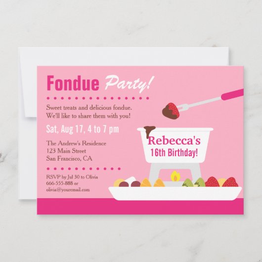 Invitation Sweet 16 Fondue au chocolat fête d'anniversaire (Devant)