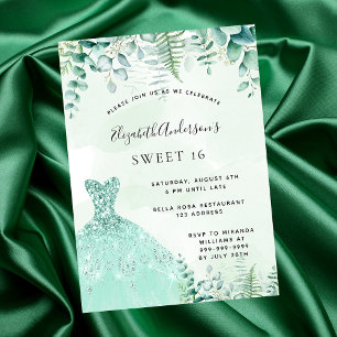 Invitation Sweet 16 forêt enchantée robe luxuriante