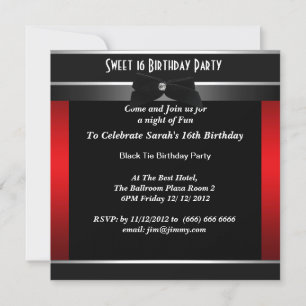 Invitation Sweet 16 Formal Black Cravate fête d'anniversaire