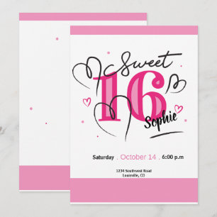 Invitation Sweet 16 Fuchsia Rose 16ème Anniversair