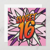 Invitation SWEET 16 Fun Retro Comic Book Anniversaire (Devant / Derrière)