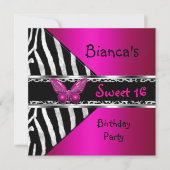 Invitation Sweet 16 Fushia rose Silver Black Zebra Leopard (Devant)