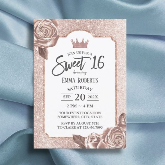 Invitation Sweet 16 Girly Blush Rose Parties scintillant or F