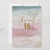 Invitation SWEET 16 Glam Aquarelle moderne or Confetti (Devant)