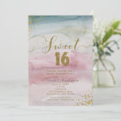Invitation SWEET 16 Glam Aquarelle moderne or Confetti (Debout devant)