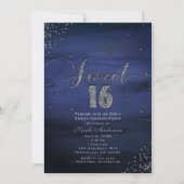 Invitation SWEET 16 Glam Moderne Aquarelle Bleu Silver Party (Devant)