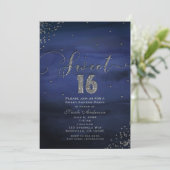 Invitation SWEET 16 Glam Moderne Aquarelle Bleu Silver Party (Debout devant)