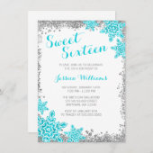Invitation Sweet 16 Glam Winter Wonderland Silver Aqua (Devant / Derrière)