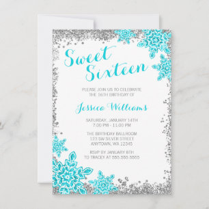 Invitation Sweet 16 Glam Winter Wonderland Silver Aqua