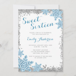 Invitation Sweet 16 Glam Winter Wonderland Silver Blue