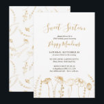 Invitation Sweet 16 Gold Fleur sauvage Croquis 16e anniversai<br><div class="desc">Sweet sixteen, 16ème anniversaire invitation de fête avec fleurs sauvages d'or délicat et élégante typographie manuscrite. Féminin et délicat, ce design botanique floral présente une bordure de fleurs sauvages dorées avec des fleurs éparpillées sur le dos, dans l'art de la ligne dorée esquissée. Fleurs sauvages florale or simple pour votre...</div>