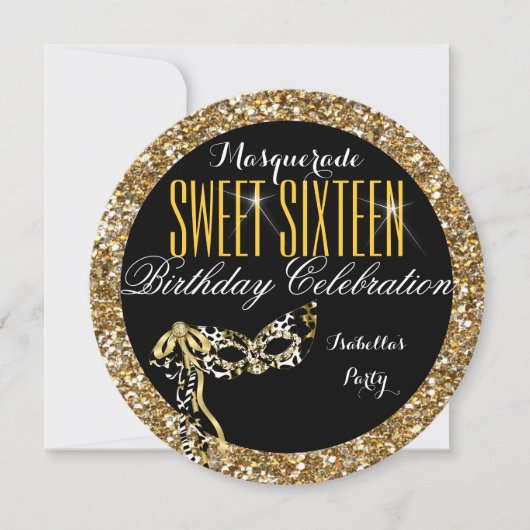 Invitation Sweet 16 Gold Parties scintillant Masquerade Anniv (Devant)