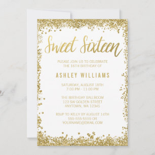 Invitation Sweet 16 Gold White Faux Parties scintillant Anniv