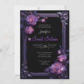 Invitation Sweet 16 gothique floral pourpre (Devant)