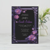 Invitation Sweet 16 gothique floral pourpre (Debout devant)