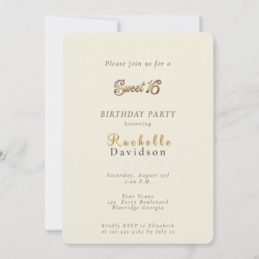 Invitation Sweet 16 Gown Jaune Belle Plage Fleurs (Dos)