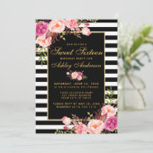 Invitation Sweet 16 Gratté Rose Floral Or (Debout devant)