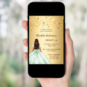 Invitation Sweet 16 greeb étoiles robe or