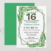 Invitation Sweet 16 Greenery Géométrique Moderne 16e annivers (Devant / Derrière)