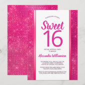 Invitation Sweet 16 Hot Pink Glam Virtual 16th Birthday Party (Devant / Derrière)
