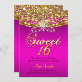 Invitation Sweet 16 Hot rose Anniversaire Parties scintillant (Devant / Derrière)