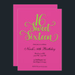 Invitation Sweet 16 Hot Rose & Lime Green fête d'anniversaire<br><div class="desc">Personnaliser pour votre événement.</div>