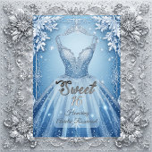 Invitation Sweet 16 Icy Blue Silver Winter Frost Snowflakes