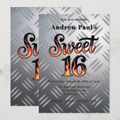Invitation Sweet 16 In Flames and Silver Plate Birthday Party (Devant / Derrière)
