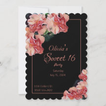 Sweet 16 invite à la fête avec des fleurs roses et