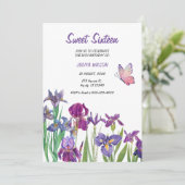 Invitation Sweet 16 Iris fleur violet Anniversaire (Debout devant)