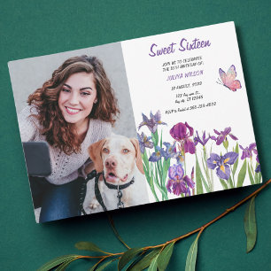 Invitation Sweet 16 Iris flower Photo Anniversaire