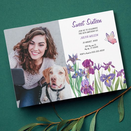 Invitation Sweet 16 Iris flower Photo Anniversaire