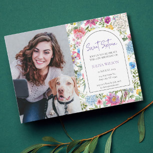 Invitation Sweet 16 jardin fleur sauvage script