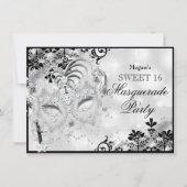Invitation Sweet 16 Jewel Masque & Damask Argent Masquerade (Devant)